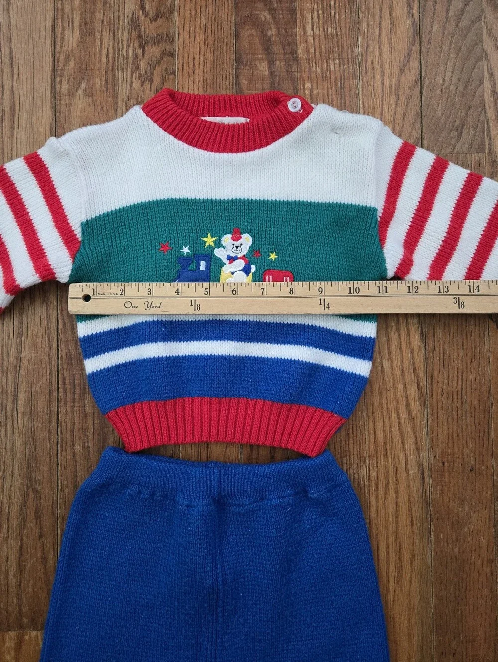 Vintage Cradles Knit Play Set Size 24 Months Primary Colors Train Bear Patch